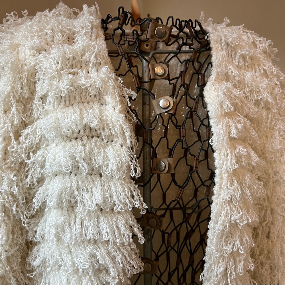 Sideffects vintage Handcrochet Ivory Fringe Open Cardigan